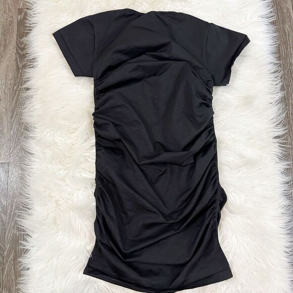 NWT Blanqi Womens Everday Cap Sleeve Dress Size S/M in Black Ruched Stretchy - Picture 7 of 12
